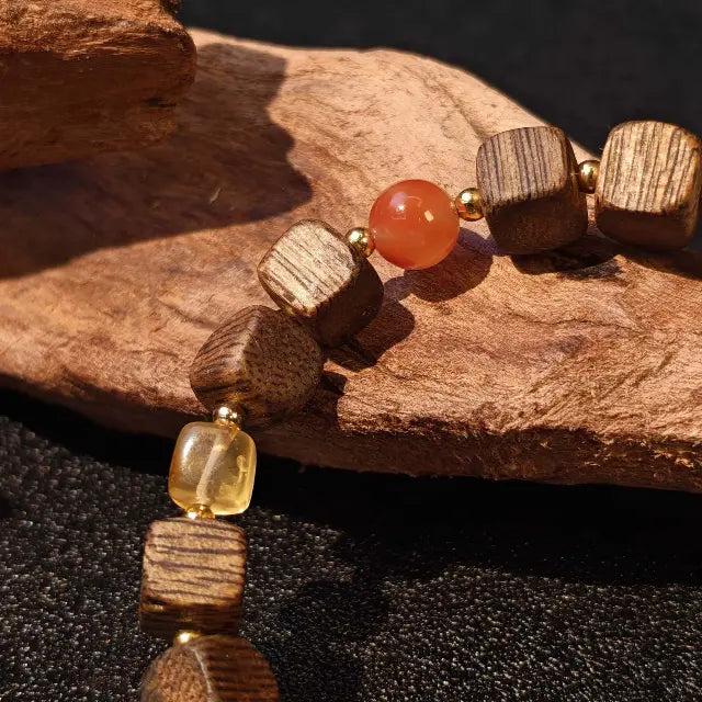 natural agarwood cube beads texture handcrafted artisan wooden bracelet