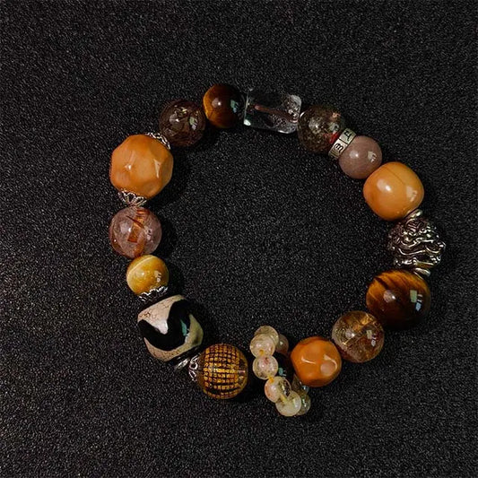 Wear this natural Golden Rutilated Quartz (Super Seven) healing bracelet for meditation, chakra alignment, and positive energy in daily life.