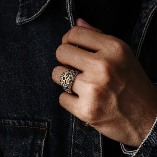 Minimalist copper Vajra ring for men, handcrafted as a zen-inspired jewelry piece and unique daily wear accessory.