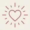 Simple stylized heart symbol with surrounding radial rays, displayed on a warm beige background.