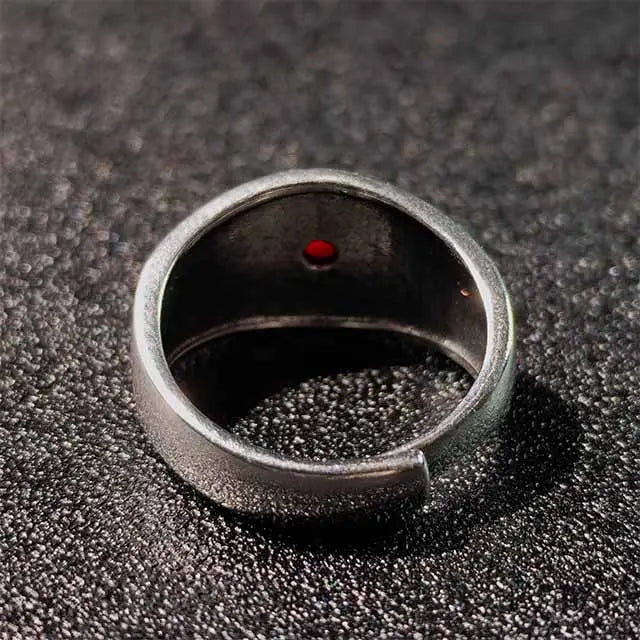 Close-up detail of the ring's adjustable open back, highlighting the flexible and durable handmade construction for easy sizing.