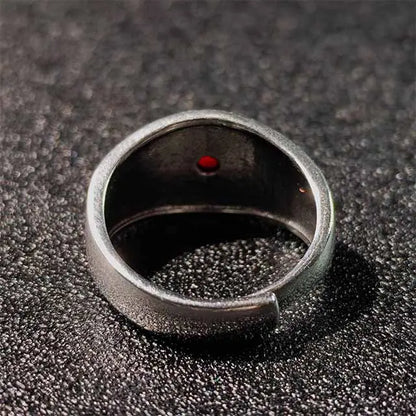 Close-up detail of the ring's adjustable open back, highlighting the flexible and durable handmade construction for easy sizing.