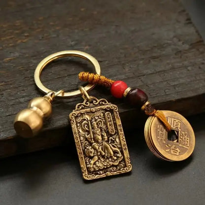 Handcrafted antique brass keyring with symbolic horse charm and vintage finish