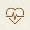 Minimalist brown outline icon of a heart combined with a pulse rhythm graph, centered on a warm beige background.