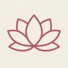 A minimalist, dusty pink lotus flower line icon centered on a solid cream background
