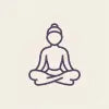 A minimalist line art icon of a person sitting in a cross-legged yoga meditation pose, centered against a solid cream-colored background.