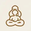 brown-outlined silhouette of a person meditating or a Buddha figure. The artwork uses clean, simple brushstrokes, and the entire image has a warm, cream-colored background.