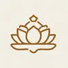An elegant golden-brown line art logo of a blooming lotus flower, isolated on a clean, cream-colored background.