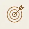 A minimalist line art icon of a brown bullseye target with an arrow hitting the center, set against a solid off-white background