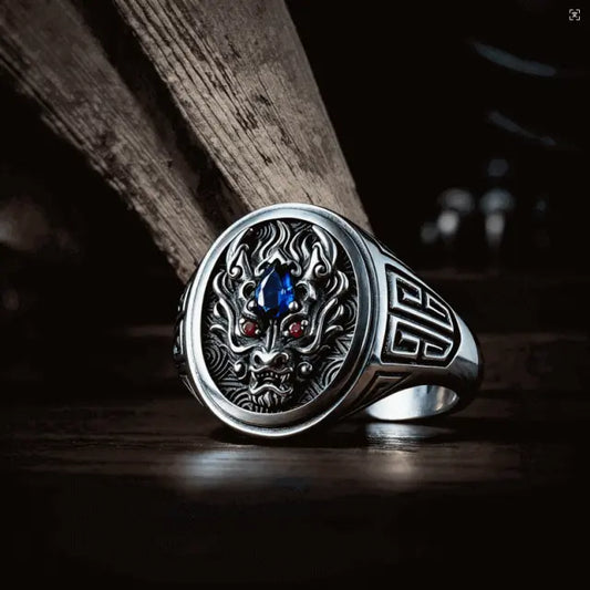 Handmade Mystic Dragon Head Ring in solid copper, featuring intricate 3D relief sculpture. A powerful statement piece for men inspired by the Chinese Zodiac Dragon.
