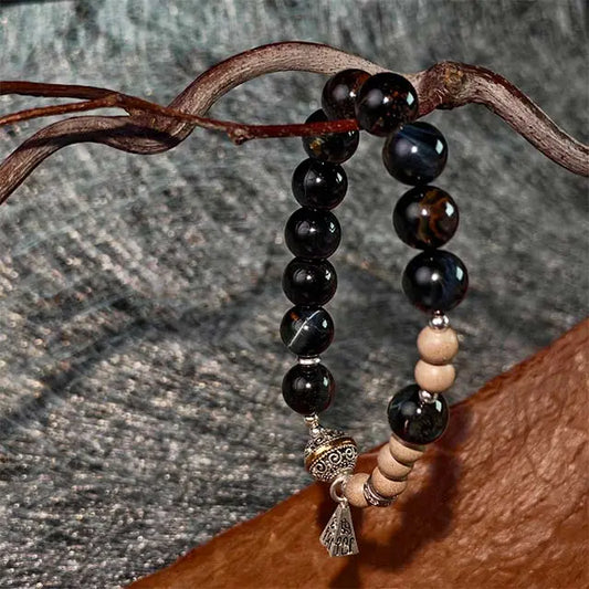 Natural Blue Tiger Eye stone bracelet, unisex healing crystal jewelry for confidence and calm.