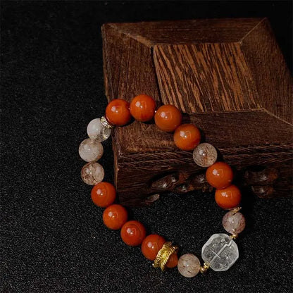 Super Seven and Red Agate bracelet with White Crystal accents, a unique spiritual jewelry piece for energy cleansing, balance, and gentle protection.