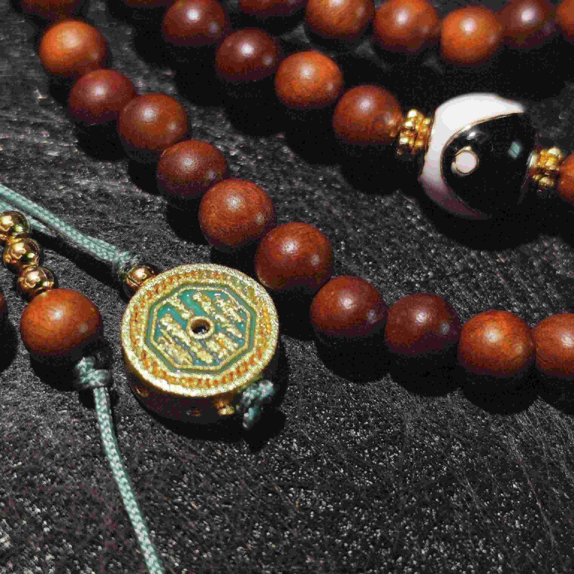 The triple-wrap mala bracelet portion of the set, featuring a large agate gemstone.  Perfect for daily intention, meditation practice, or as a meaningful spiritual gift for women and men.