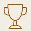 A simple, brown outline icon of a trophy cup centered against a solid beige background.